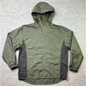 i5 Apparel Mens L Olive Green Black Hooded Mesh Lined Windbreaker Jacket